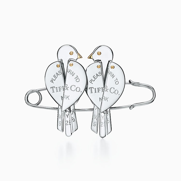 Return to Tiffany Love Bugs Bird Brooch in Sterling Silver and 18k Gold