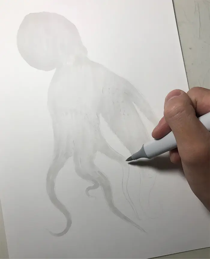 realisitc drawing process filling copic marker