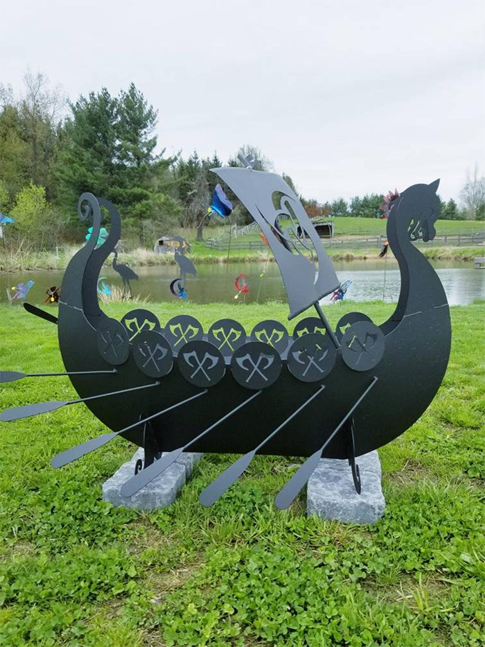 handmade metal outdoor heater longship