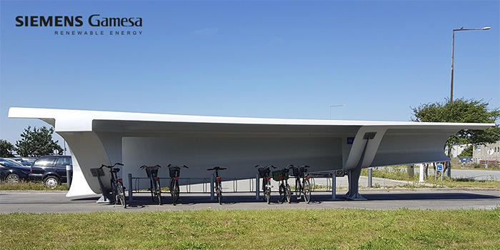 recycling wind turbine blades bike shed denmark
